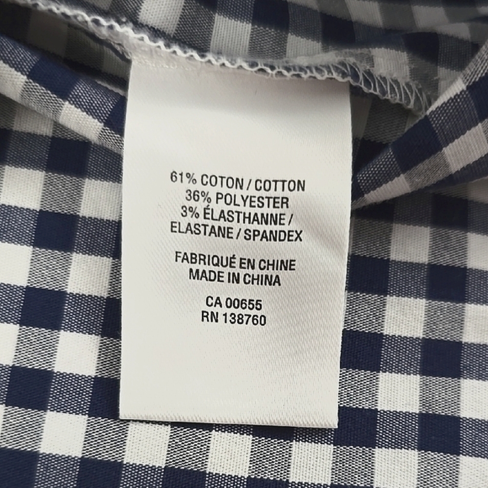 Reitmans Women's Navy White Gingham Mini Checkered Off Shoulder Cotton Top M - Picture 8 of 11